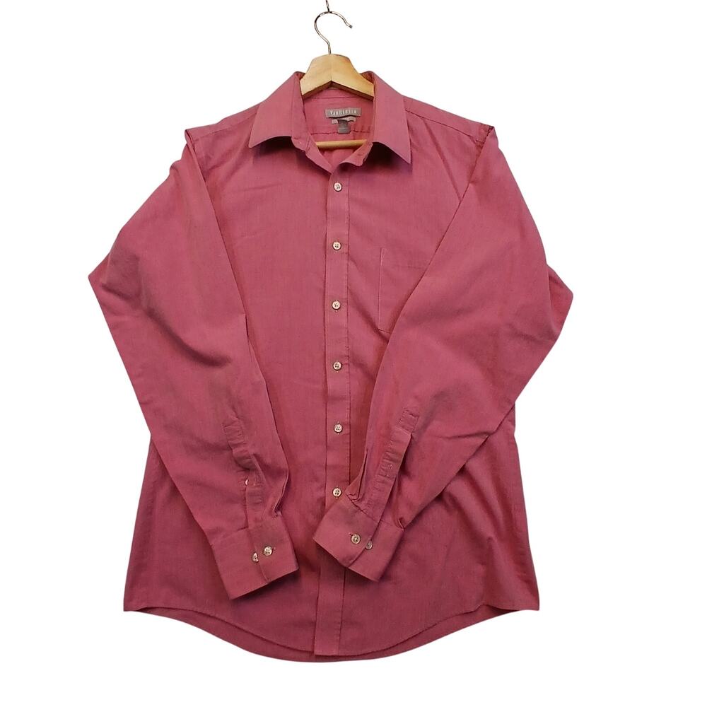 Van Heusen Mens 15.5 34/35 Fitted Pink Rose Dress Shirt Wrinkle Free